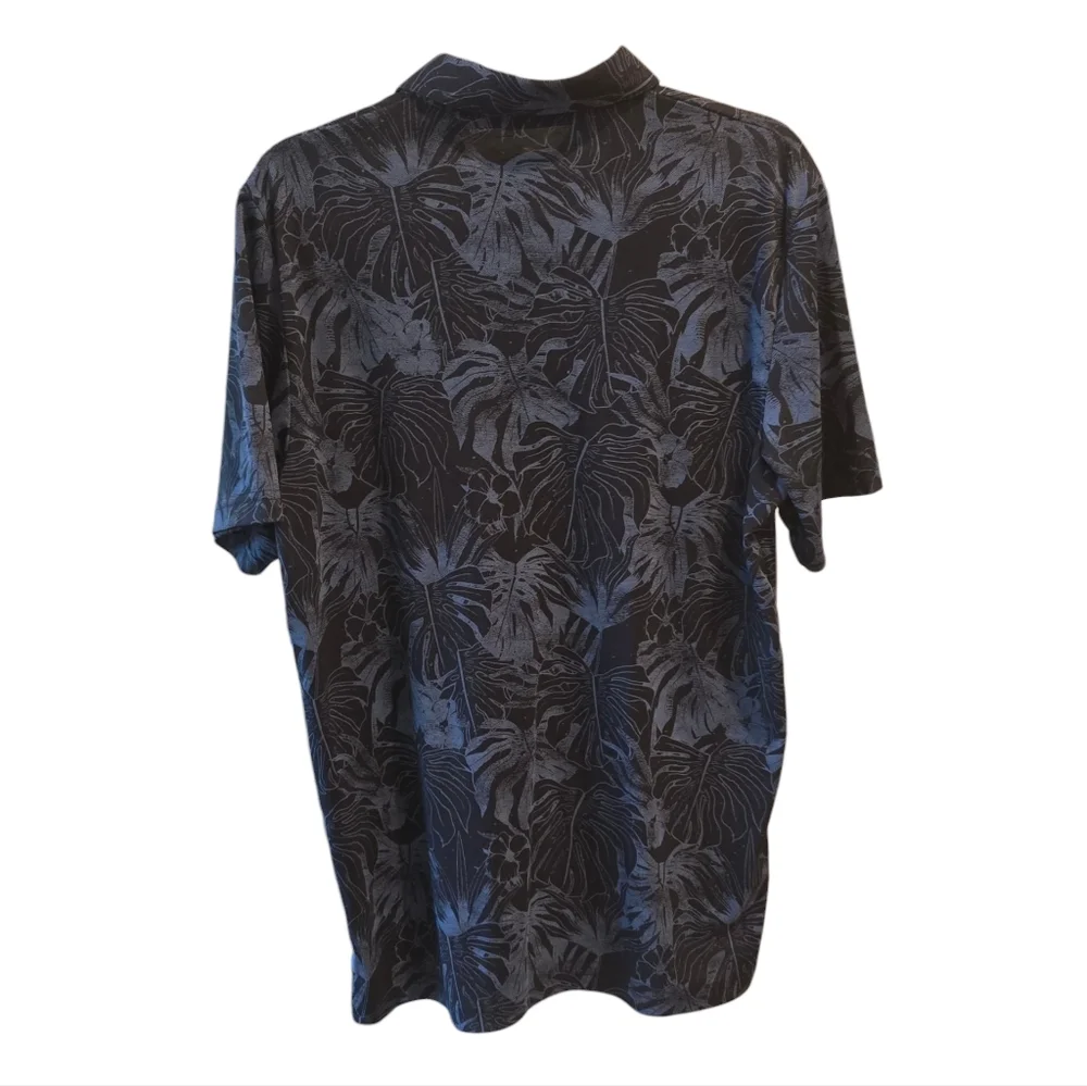 TRAVIS MATHEW Golf Polo Black Blue Palm Print - Picture 2 of 4